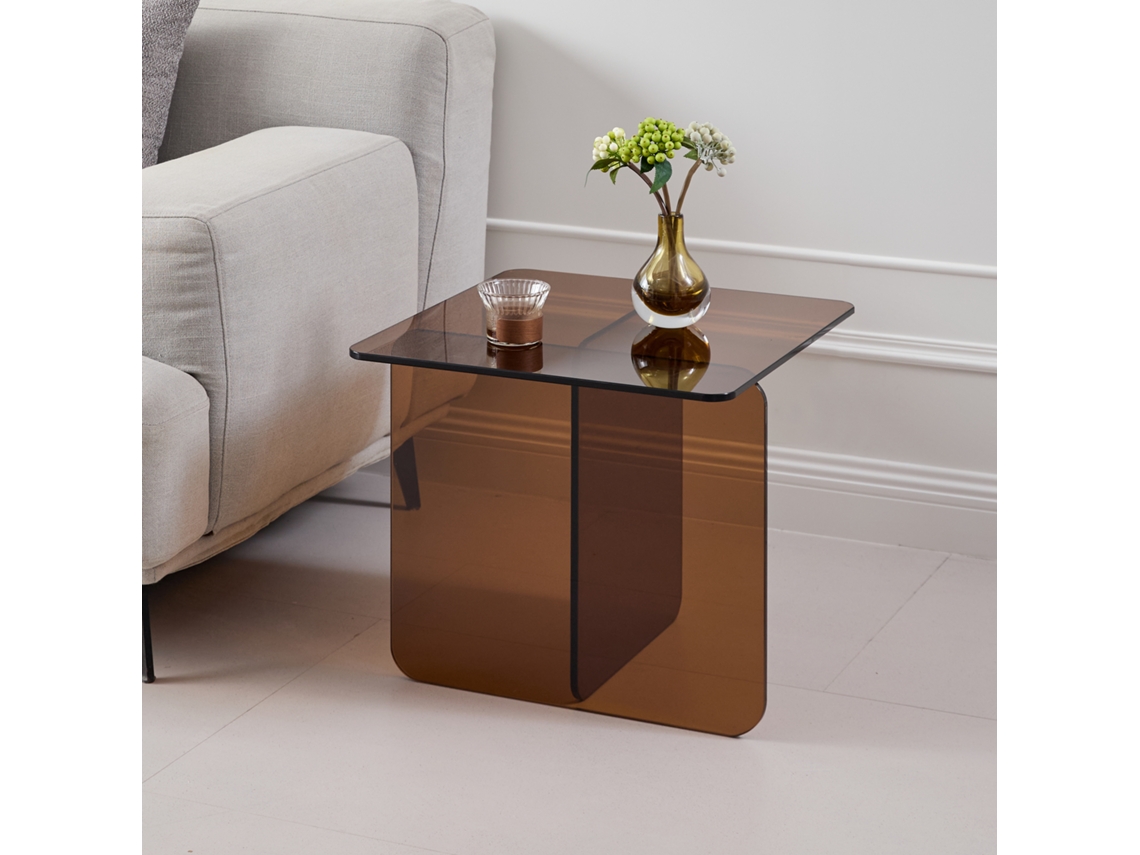 Mesa de Centro em Vidro Temperado, Transparente, Pernas de Vidro Cinza SUNJOY