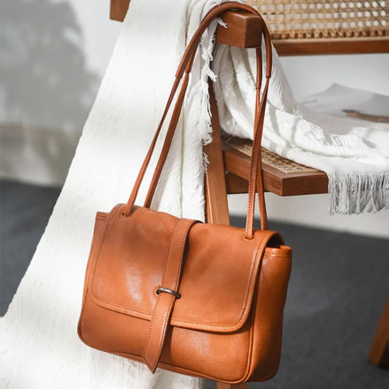 (9255-marrom) Bolsa Feminina Elegante, Em Couro Legítimo, Com Grande Capacidade E Alça De Ombro.
