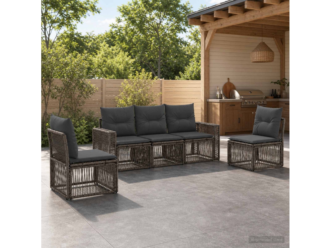 Vidaxl Conjunto De Sofá De Jardim 5 Unid. Cinza E Cinza Escuro Vime Pe