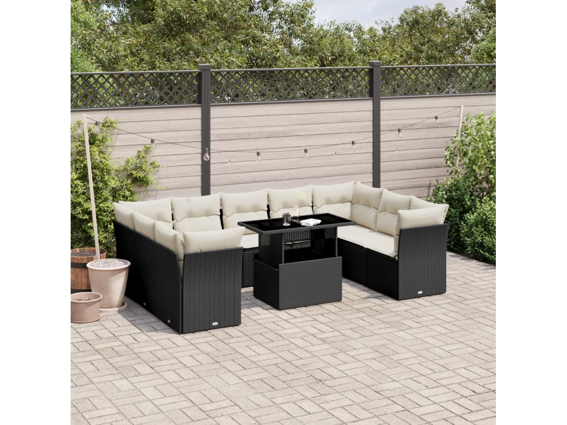 Vidaxl 10 Pcs Conjunto Sofás De Jardim C/ Almofadões Vime Pe Preto