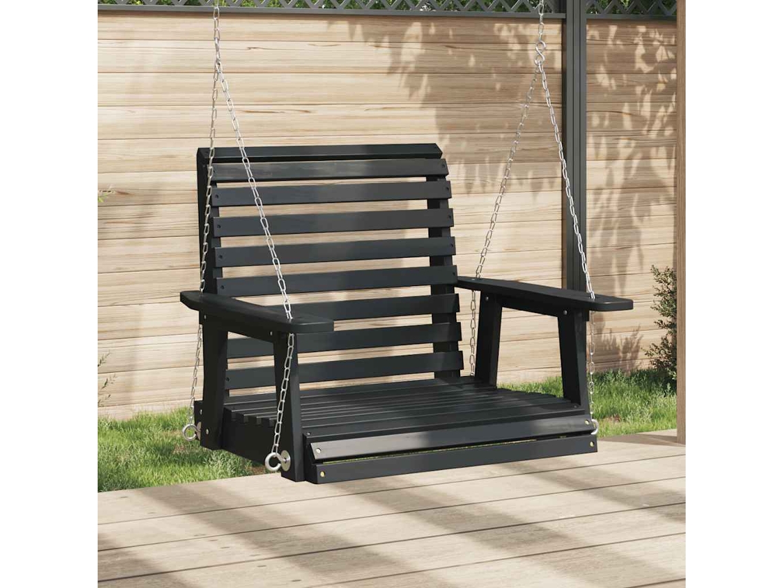 Vidaxl Cadeira De Baloiço Com Correntes De Metal Abeto Maciço Preto