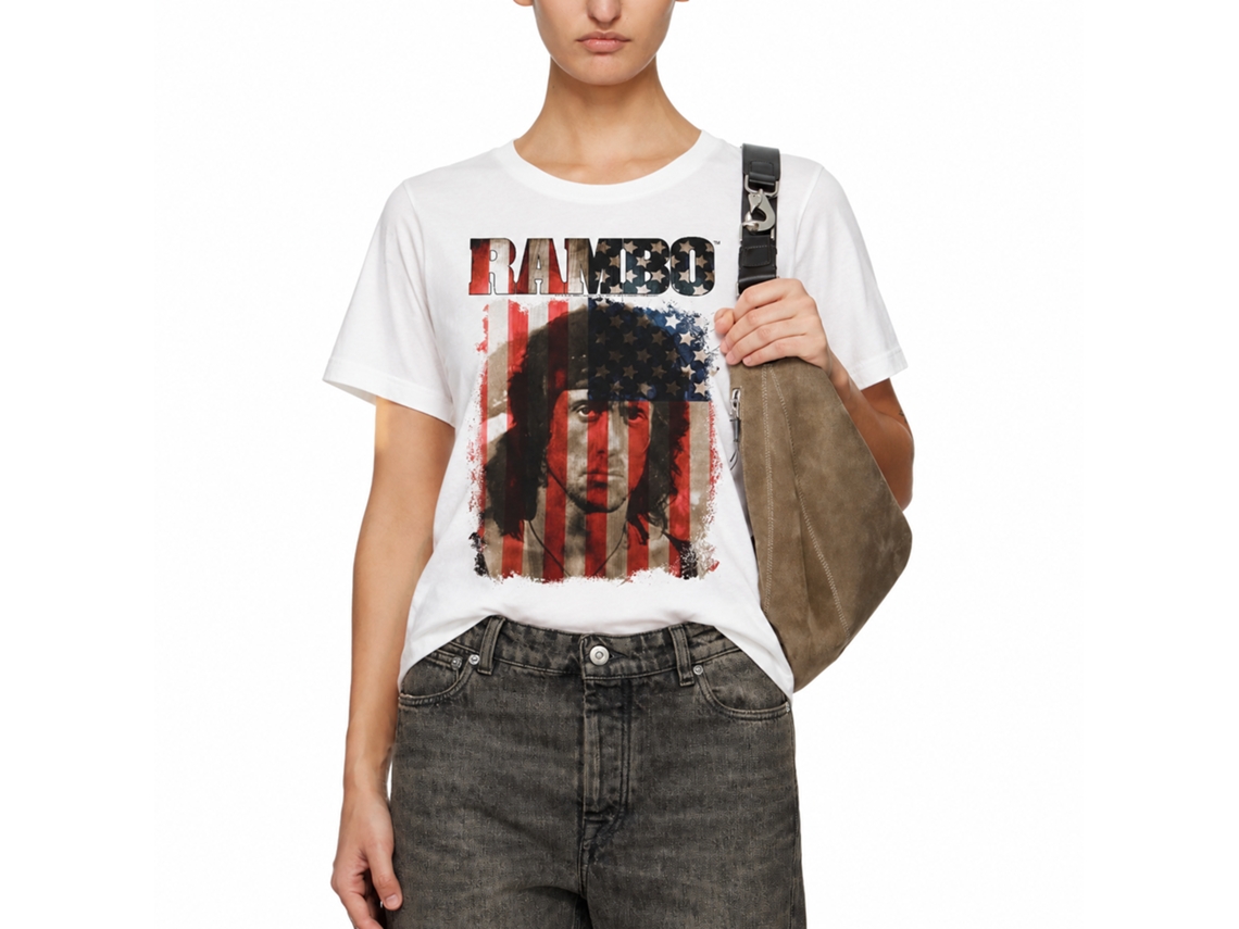 Rockinstone Rambo Movie Merica White Adult T-shirt Size:m