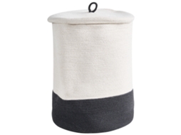 Cesto Com Tampo Boho Beliani Silopi De Algodão Branco/cinzento Escuro 52x44x44