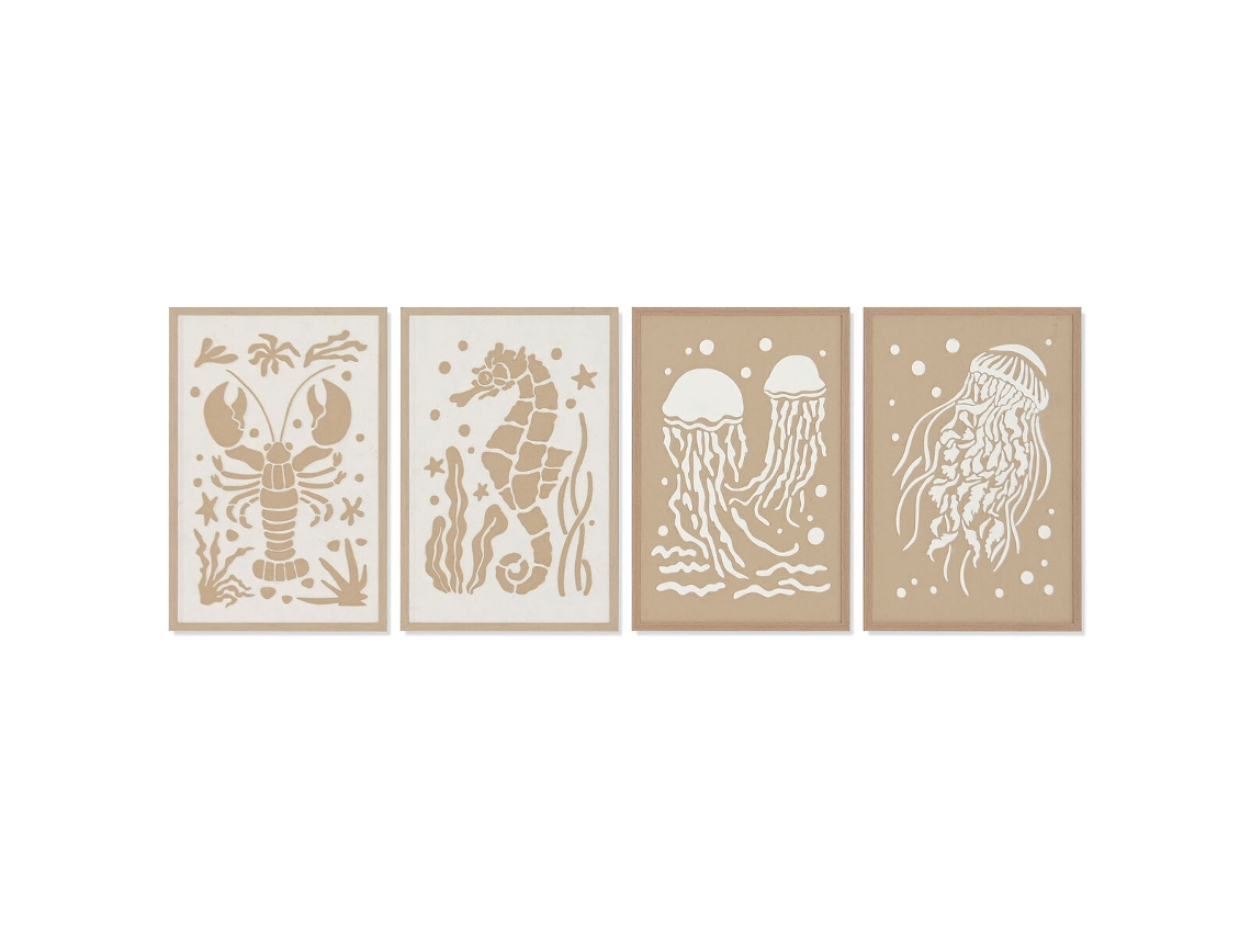 Pintura Home Esprit Branco Natural Mediterrâneo Marinha 40 X 3 X 60 Cm (4 Unidades)