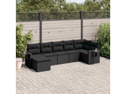 Vidaxl 7 Pcs Conjunto De Sofás P/ Jardim C/ Almofadões Vime Pe Preto