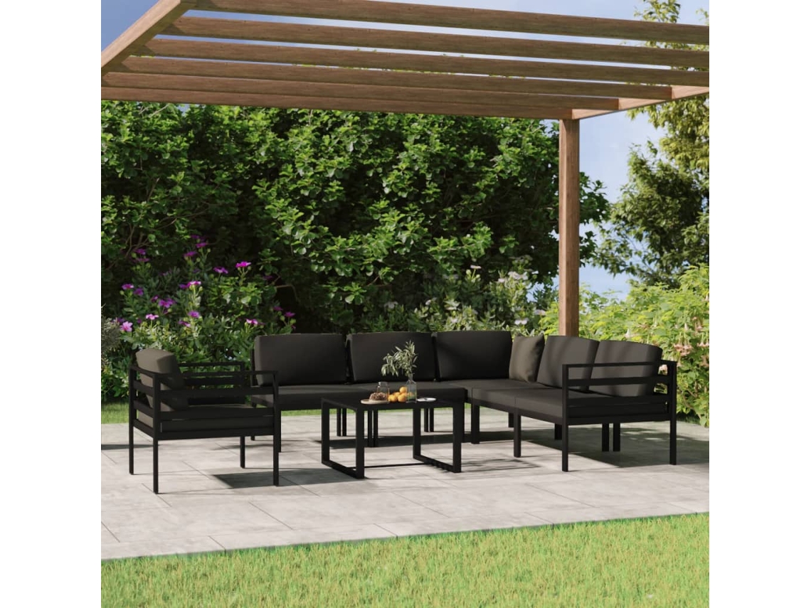 Vidaxl 7 Pcs Conjunto Lounge Jardim Com Almofadões Alumínio Antracite