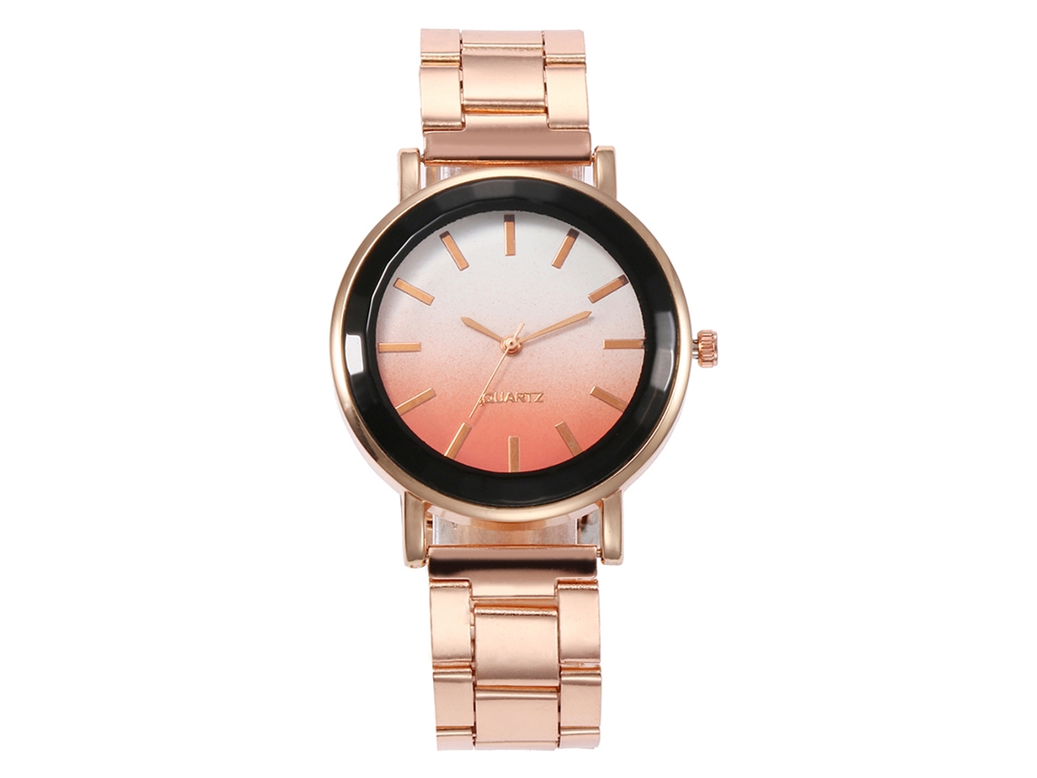 Relógio de Pulso Feminino Vansvar de Moda com Mostrador Degradê Laranja Quartzo