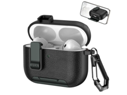Capa Para Fones De Ouvido Sem Fio Airpods Pro 3 Com Textura De Couro, Com Gancho E Suporte.