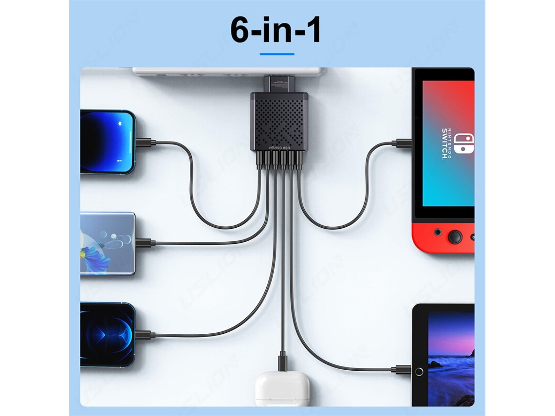 Carregador Usb De 6 Portas 5v3a Com Carregamento Rápido Qc3.0, Adaptador De Parede Com Ficha Europeia