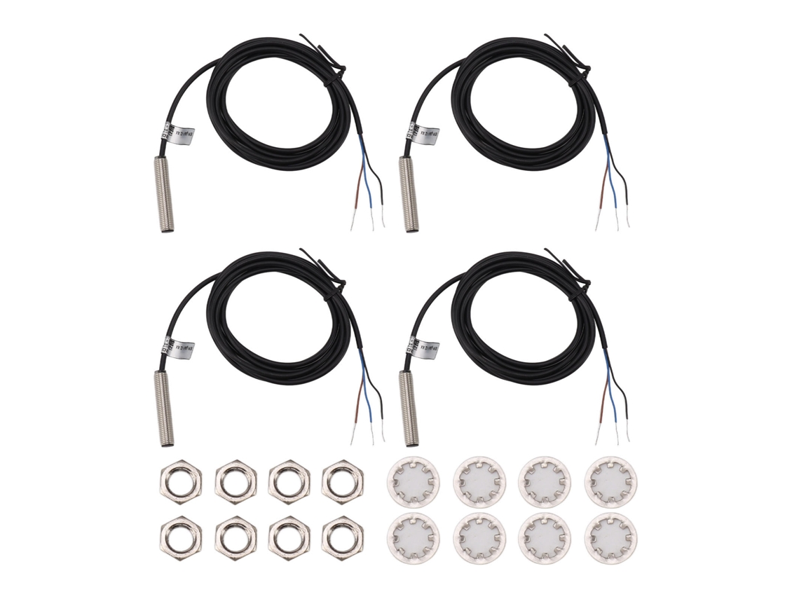 Conjunto de 4 Sensores Indutivos de Proximidade de 8mm Cabeça Plana NPN 3 Cabos Normalmente Fechado