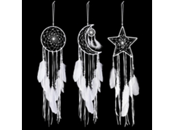 Conjunto de 3 Apanhadores Sonhos com Design Tradicional Sol, Lua e Estrela, Feitos À Mão BRILVIBERA