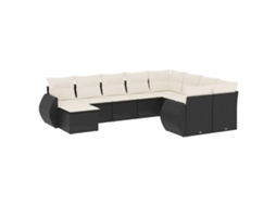 Conjunto de 10 sofás de jardim com almofadões Vime Pe Preto MAISON EXCLUSIVE