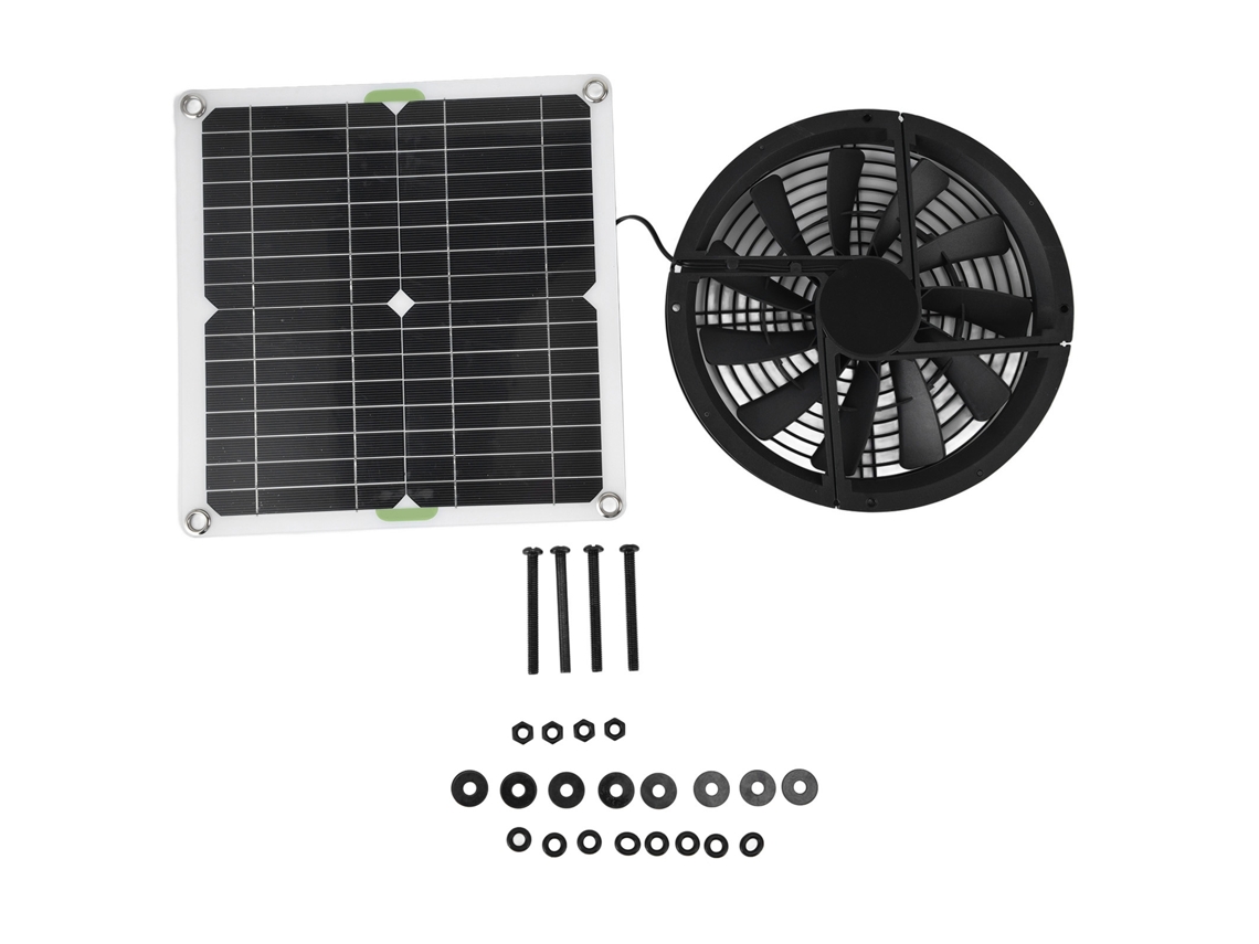 Kit Ventilador Painel Solar 10in 100w Galinha Galpão Estufa