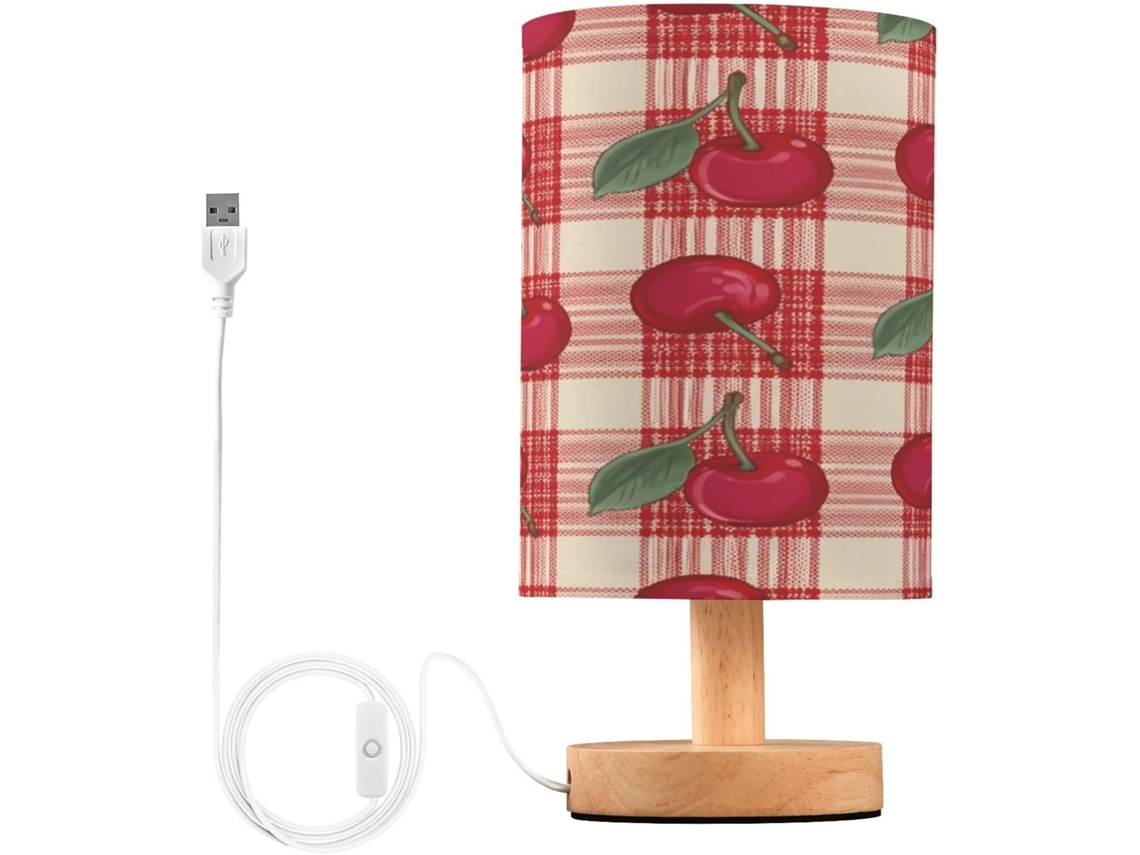 Abajur De Cabeceira Xadrez Cereja Para Quarto, Abajur De Cabeceira Led, Luminária De Leitura Com Portas Usb E Cúpula
