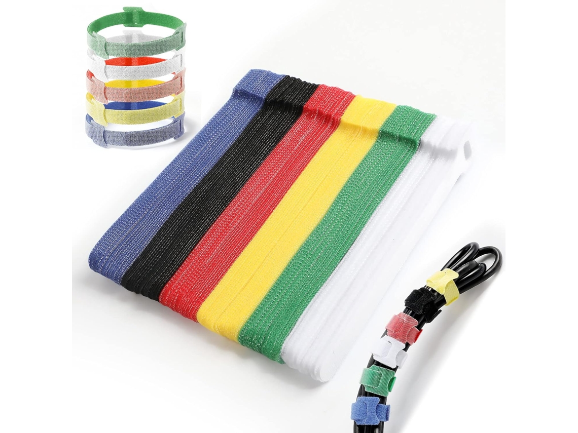 Conjunto De 60 Abraçadeiras Reutilizáveis​​ Microfibra E Nylon Para Organização Cabos