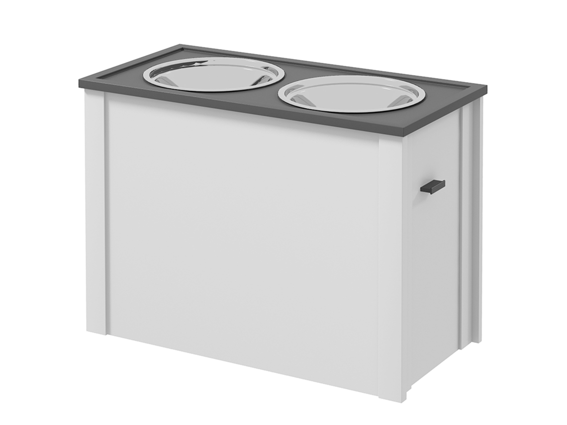 Taça Alimentação Gato, 2tigelas Aço Inox+1armazenamento,, + 60x30x42cm Branco Cinza