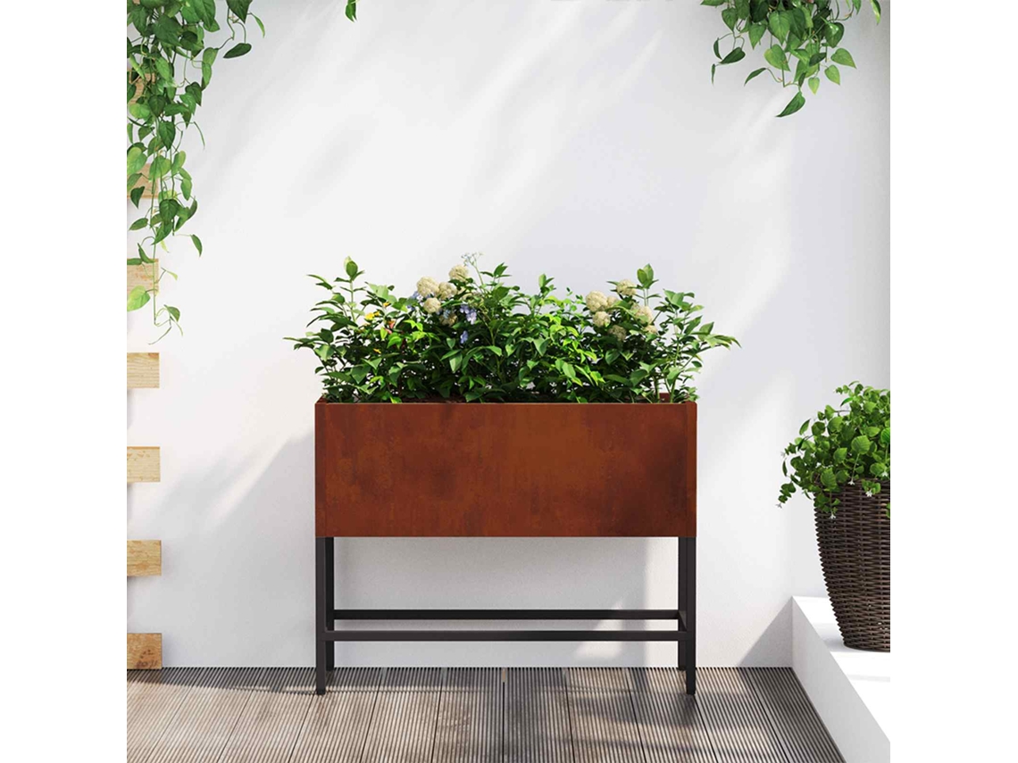 Vidaxl Vaso Elevado Para Jardim Ferro Enferrujado 60 X 26 X 45 Cm