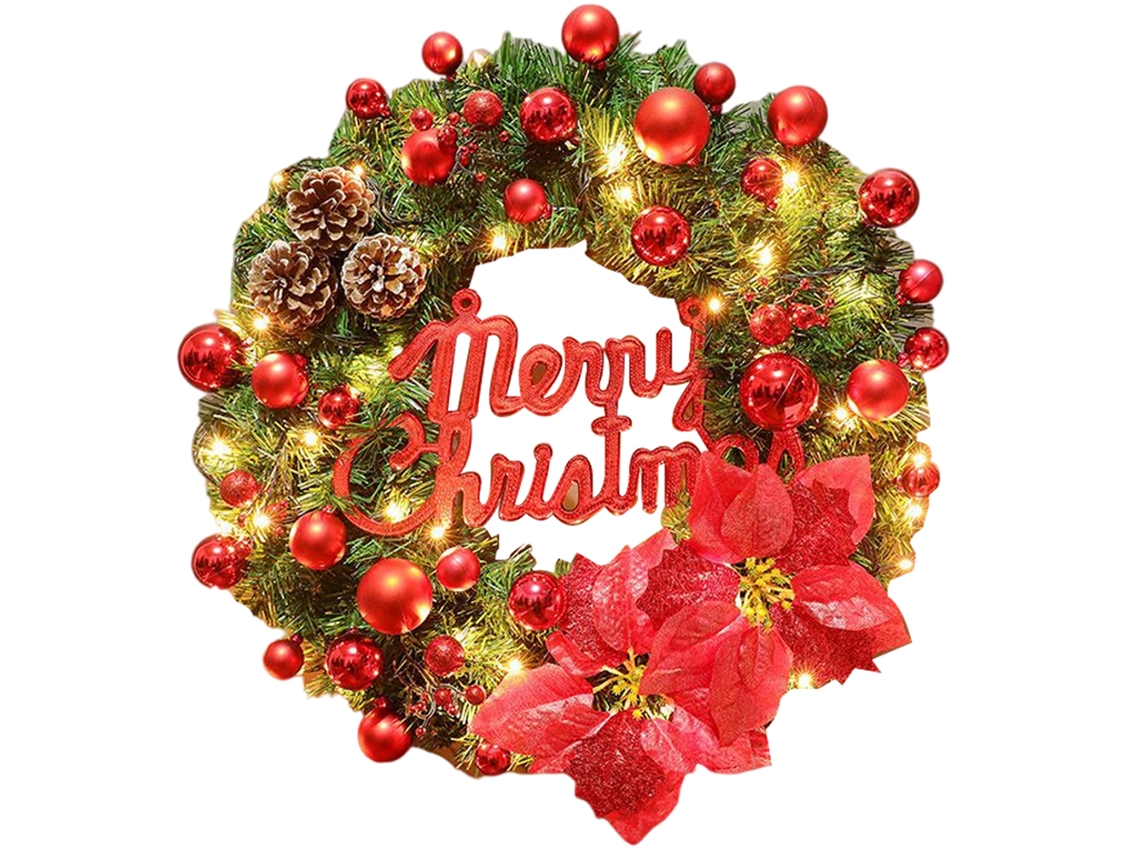 Coroa de Natal Artificial 40cm com Luzes LED e Pinhas | S/MARCA
