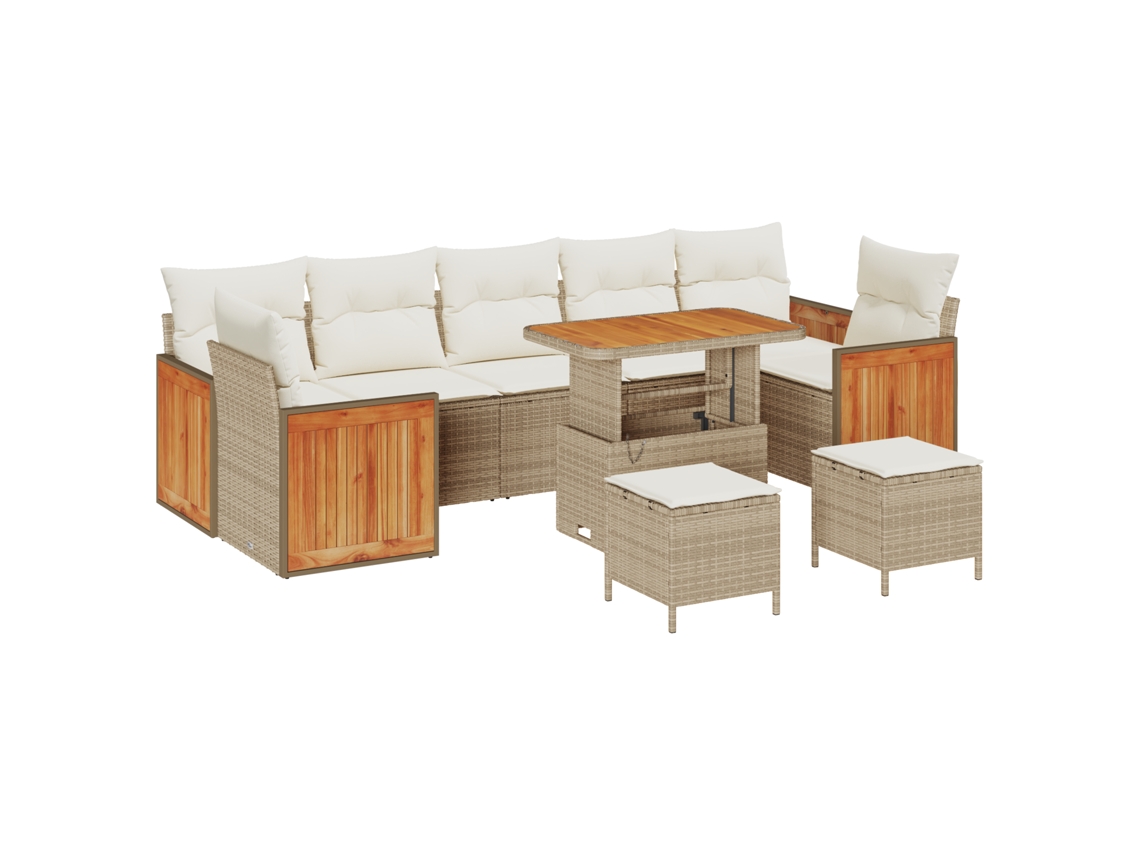 Conjunto 13 Conjunto De Sofá De Jardim Vidaxl Bege Vime Pe (283 X 161 X 85 Cm)