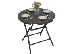 Mesa de Jardim. Redonda. Dobrável. para 4 Pessoas. Olha Madeira. Aço+plástico. Cinza Escuro. 80 X 80 X 73 Cm Ge