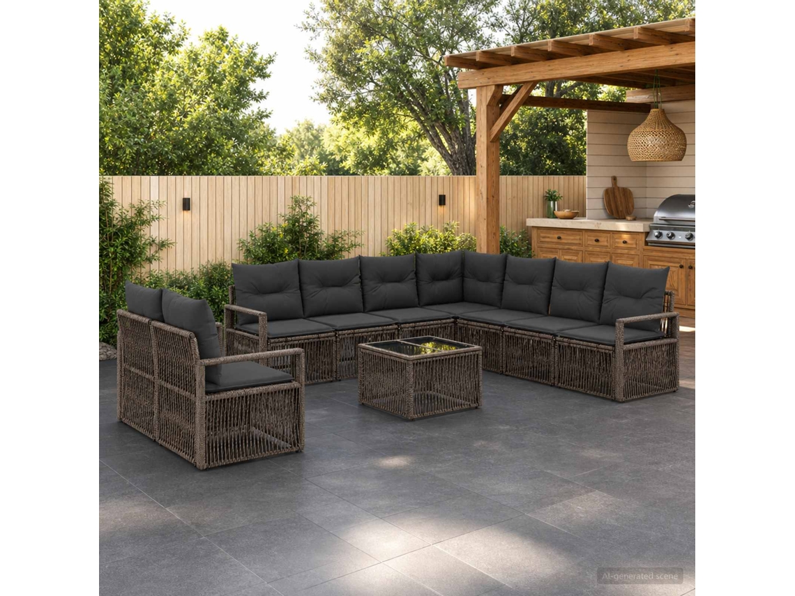Vidaxl Conjunto De Sofá De Jardim 10 Unid. Cinzento Vime Pe