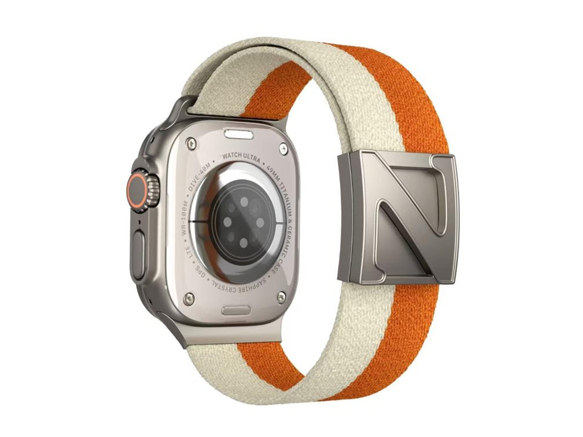 Bracelete para Apple Watch 46/49/45/44mm Nylon Bicolor com Fecho Magnético em Formato Z Laranja Claro XIAOMOYU