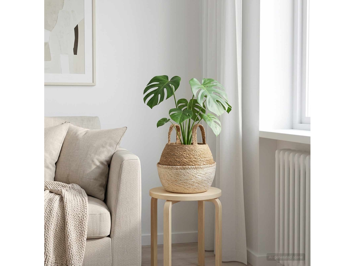 Vidaxl Cachepot Com Alças Branco Ø 22 X 20 Cm 100% Erva Marinha