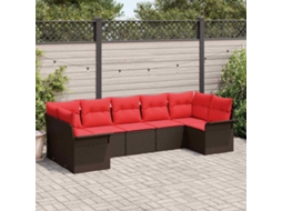 Vidaxl Conjunto De Sofá De Jardim 7 Pcs Castanho Rattan Sintético