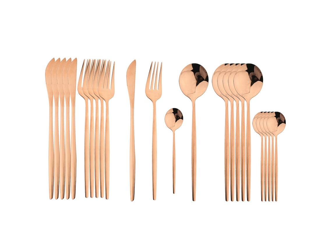 Conjunto de Talheres de Aço Inoxidável com 24 Peças, Incluindo Faca, Colher e Garfo. MDUG (rosa)