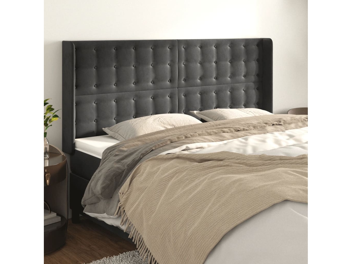 Vidaxl Cabeceira Cama C/ Abas Veludo 183x16x118/128 Cm Cinzento-escuro