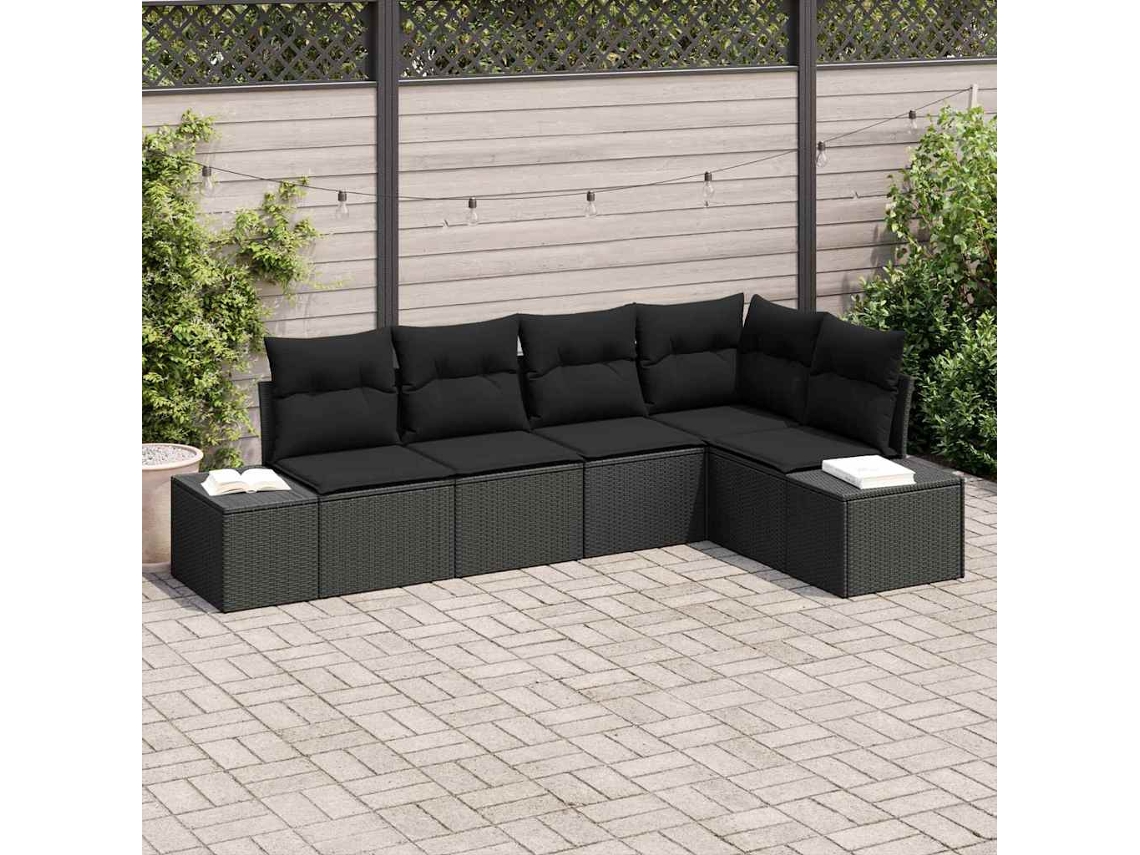 Vidaxl Conjunto De Sofá De Jardim 5 Unid. Preto Vime Pe