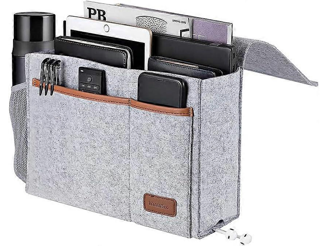 Bolsa Organizadora Com 3 Bolsos Para Cabeceira Porta Controles Livros Óculos Canetas Garrafas Em Feltro