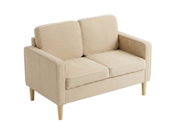 Sofá 2 lugares ZACHARY com almofadas decorativas, espaço de armazenamento, veludo, bege