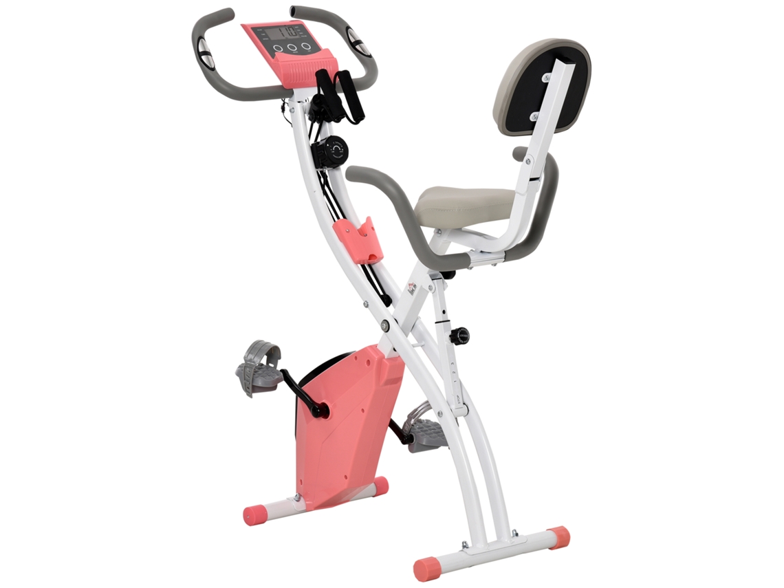 Bicicleta Ergonômica Dobrável Adulto 8 Níveis Resistência Magnética Sensor Pulso LCD Aço Rosa Branco S/MARCA