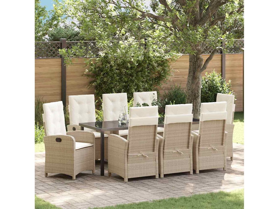 Vidaxl Conjunto De Jantar Para Jardim 9 Unid. Bege Vime Pe