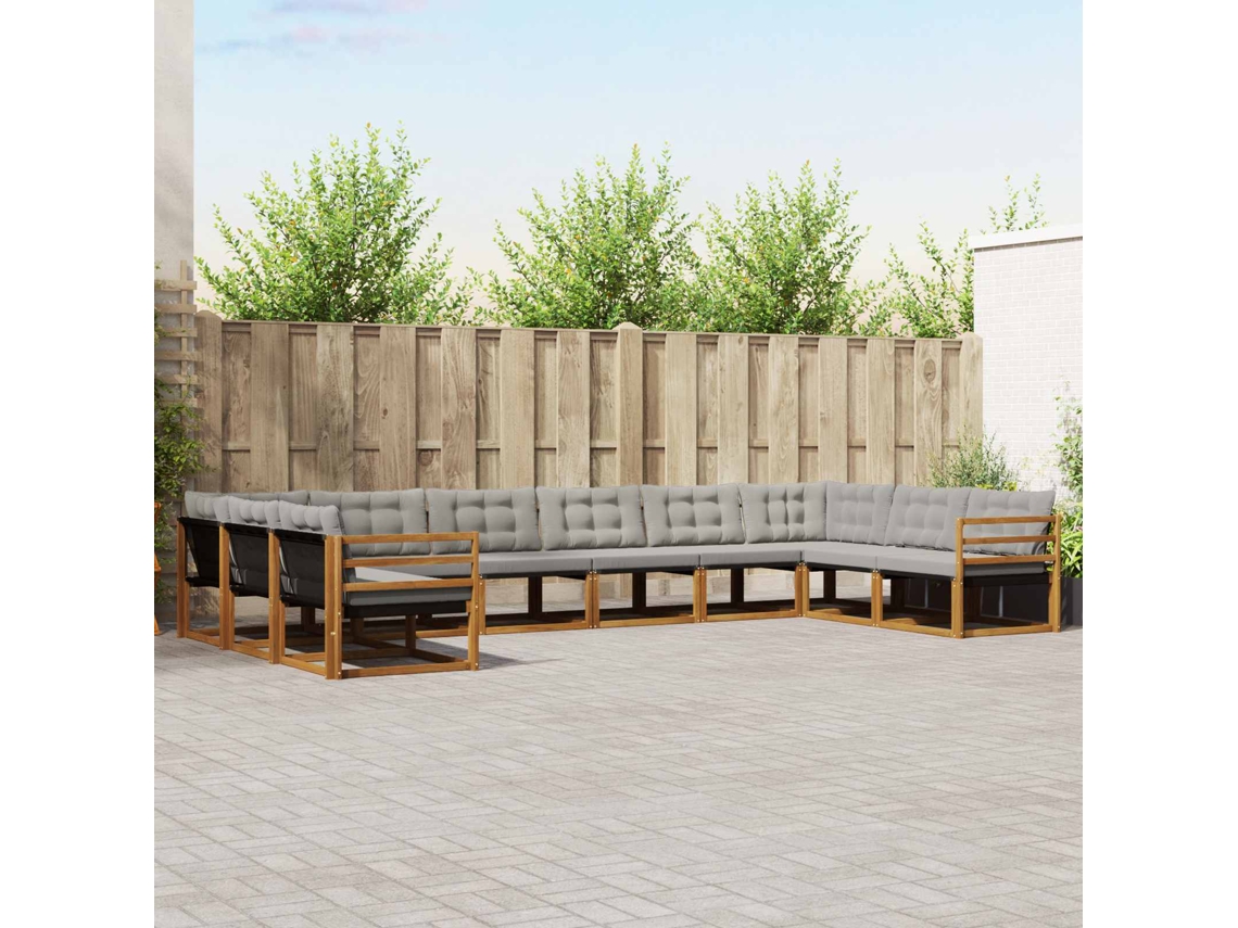 Vidaxl Conjunto De Sofás Para Exterior 10 Unid. Cinza Natural E Claro