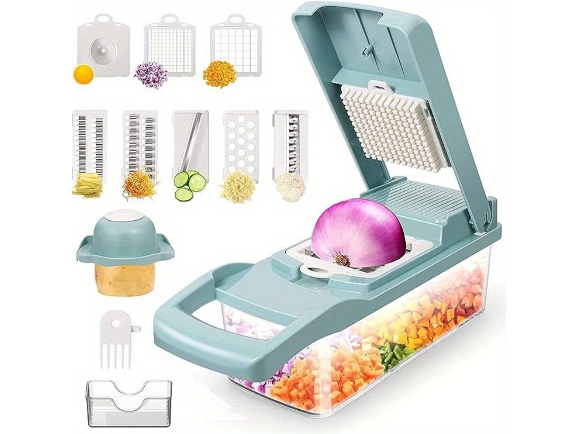 Lurelia Mandolina Multifuncional Ajustável, Lâminas Inoxidáveis, Recipiente Incluído, Para Legumes
