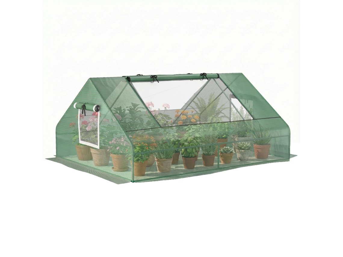 Serra de Jardim em Forma de Túnel, aço e plástico com Portas Enroláveis 295x100x80cm verde BTFORUS