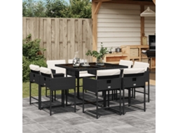 Vidaxl 9 Pcs Conjunto De Jantar P/ Jardim C/ Almofadões Vime Pe Preto