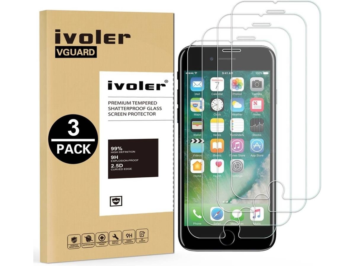 Kit 3 Películas De Ecrã Vidro Temperado Para Iphone 8 Elysve