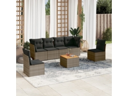 Vidaxl 7 Pcs Conjunto Sofás P/ Jardim C/ Almofadões Vime Pe Cinzento