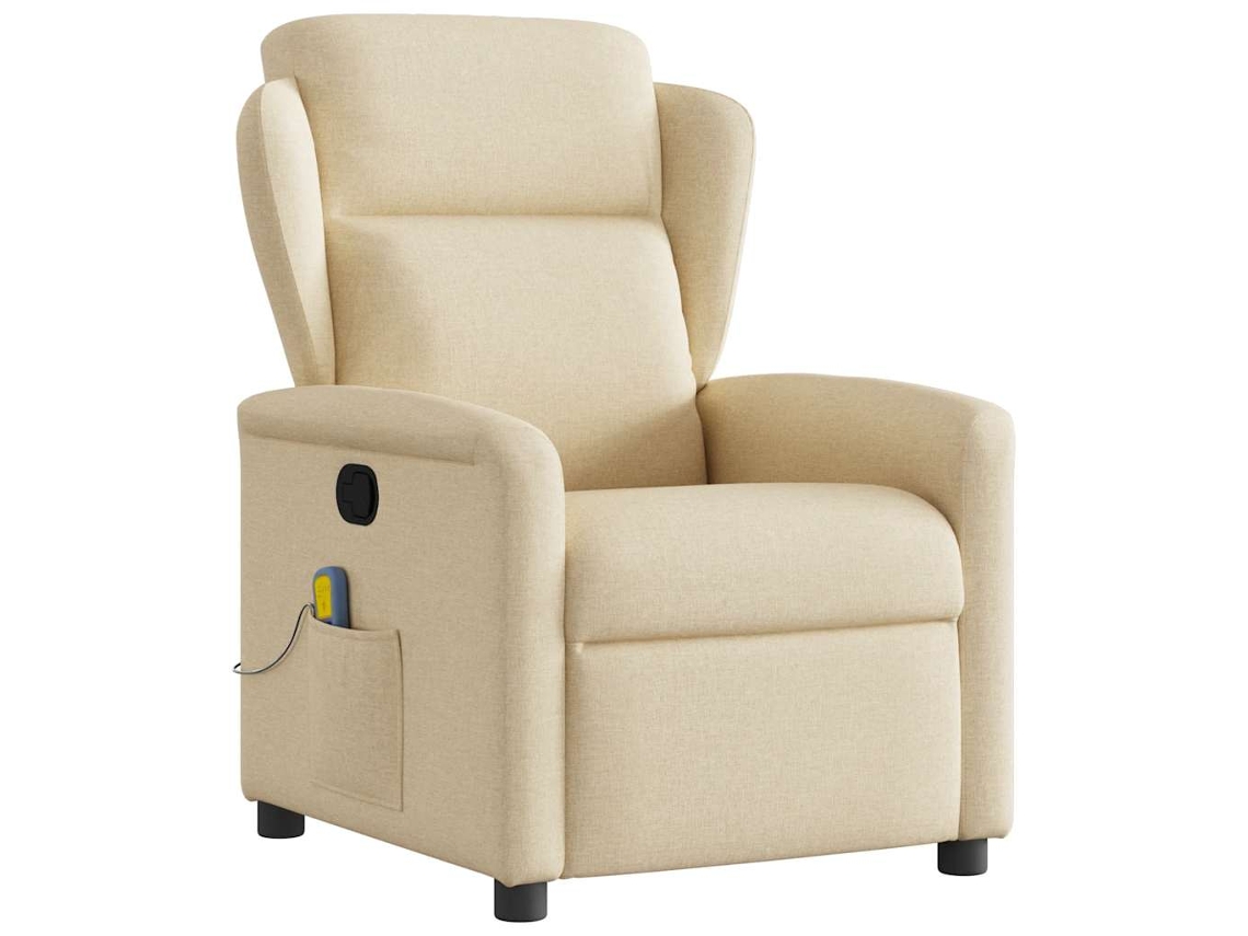 Vidaxl Poltrona De Massagens Reclinável Tecido Cor Creme