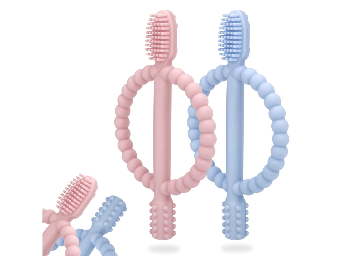 Mordedor Bebé Tipo Escova EIFSON 0 12 Meses Alivio Gengivas com Pega (azul+rosa)