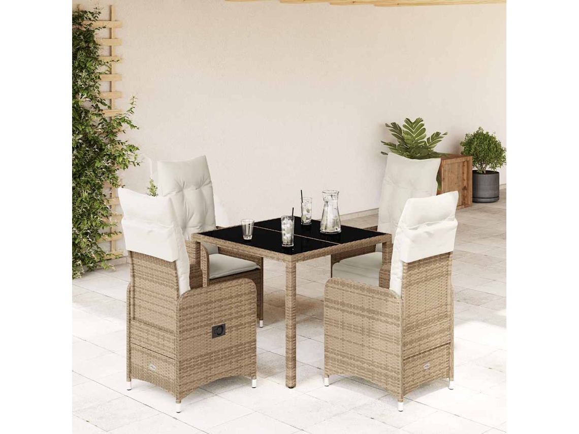 Jogo 5 Peças Bistrô Para Jardim C/ Almofadões Vime Pe Bege Dkd Home Decor