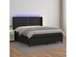 Vidaxl Cama Box Spring C/ Colchão/led 180x200cm Couro Artificial Preto