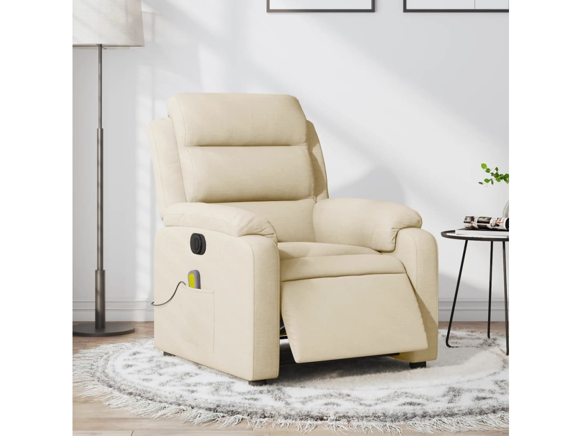 Vidaxl Poltrona De Massagens Reclinável Elétrica Tecido Creme