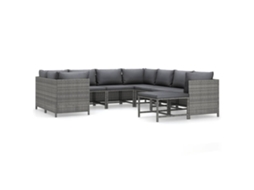 Maison Exclusive - 9 Pcs Conjunto Lounge De Jardim C/ Almofadões Vime Pe Cinzento