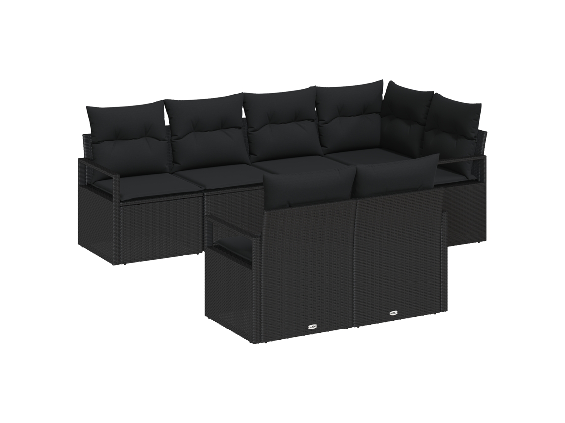 Conjunto 7 Conjunto De Sofá De Jardim Vidaxl Preto Vime Pe (232 X 122 X 85 Cm)