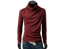 Camisola De Pulôver Masculina De Gola De Tartaruga Lisa Manga Longa Casual Inverno Outono Confortável Solta Vinho Tinto
