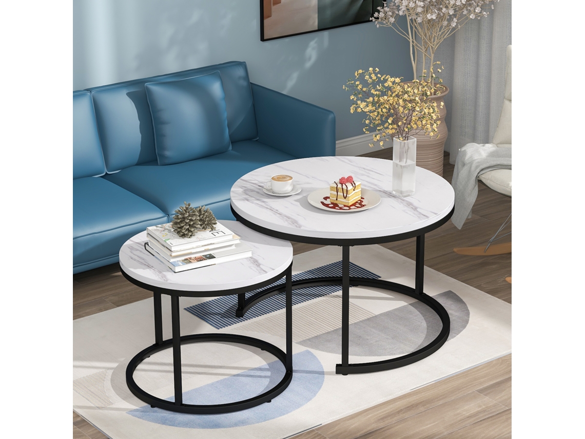 Conjunto Mesas Redondas Encaixáveis Sala Lateral 2 Peças